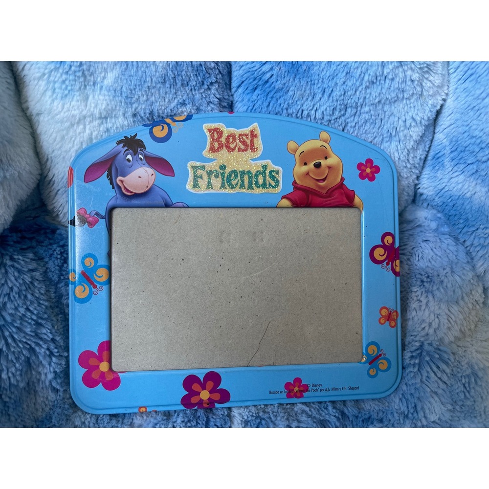 Disney Winnie the Pooh Eeyore Best Friends Metal Picture Frame Blue Glitter 4x6